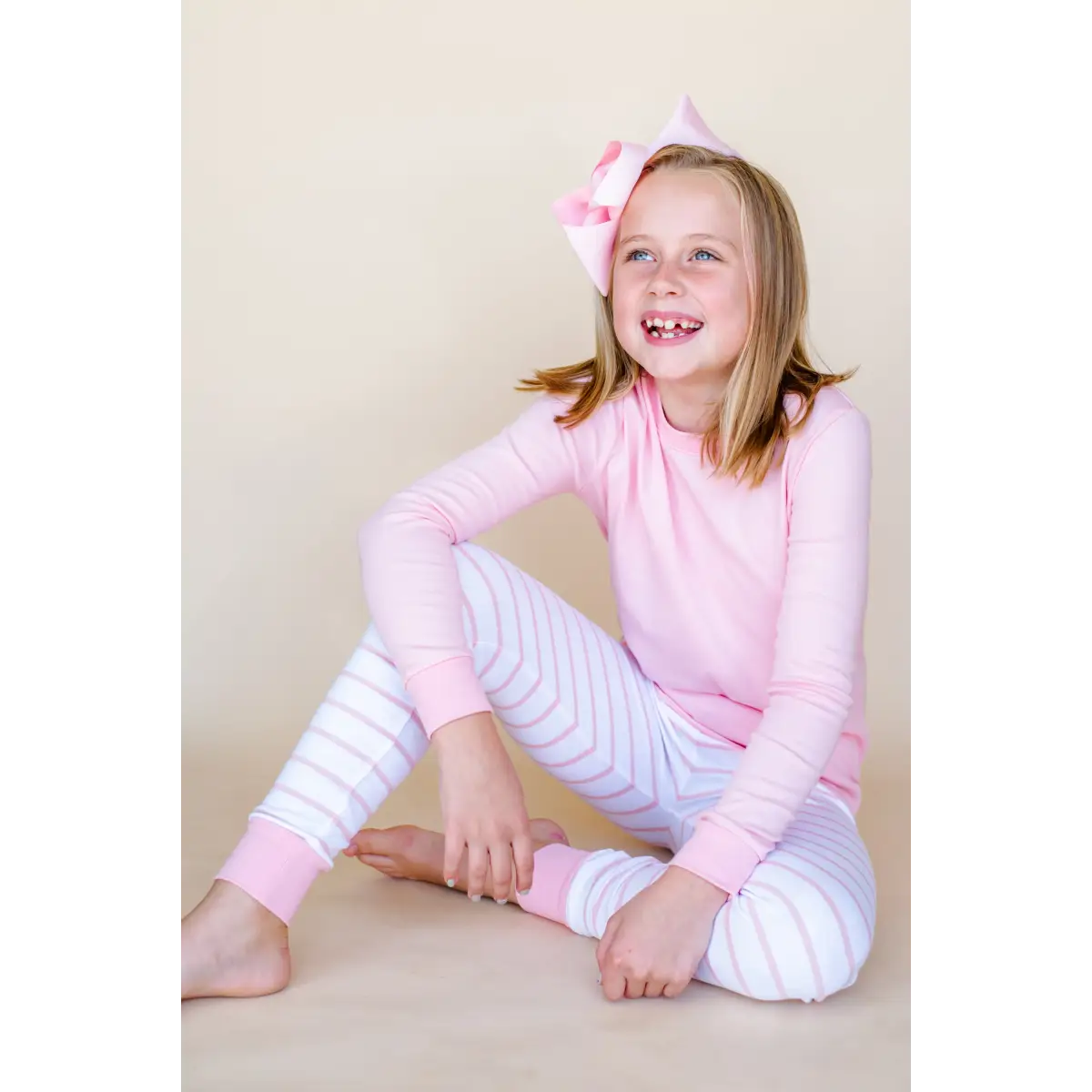 Valentine’s Striped Kids Pajamas - Blossom Pink & White Small Stripe / 6M - ARB Blanks