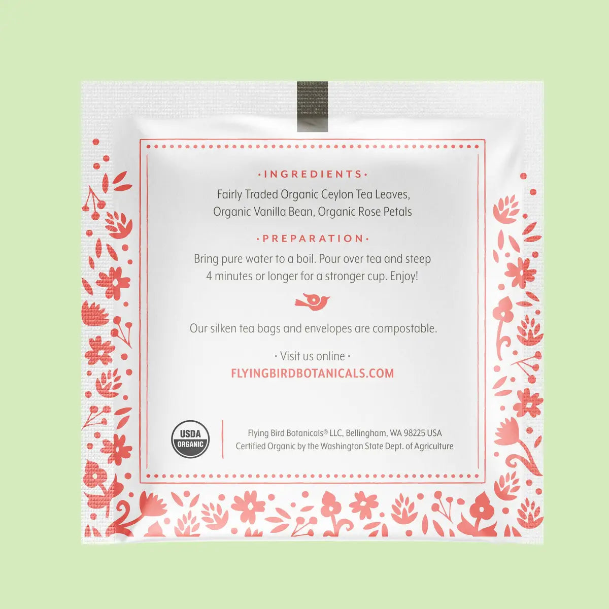 Vanilla Rose Ceylon Tea - Individual Envelope - Flying Bird Botanicals