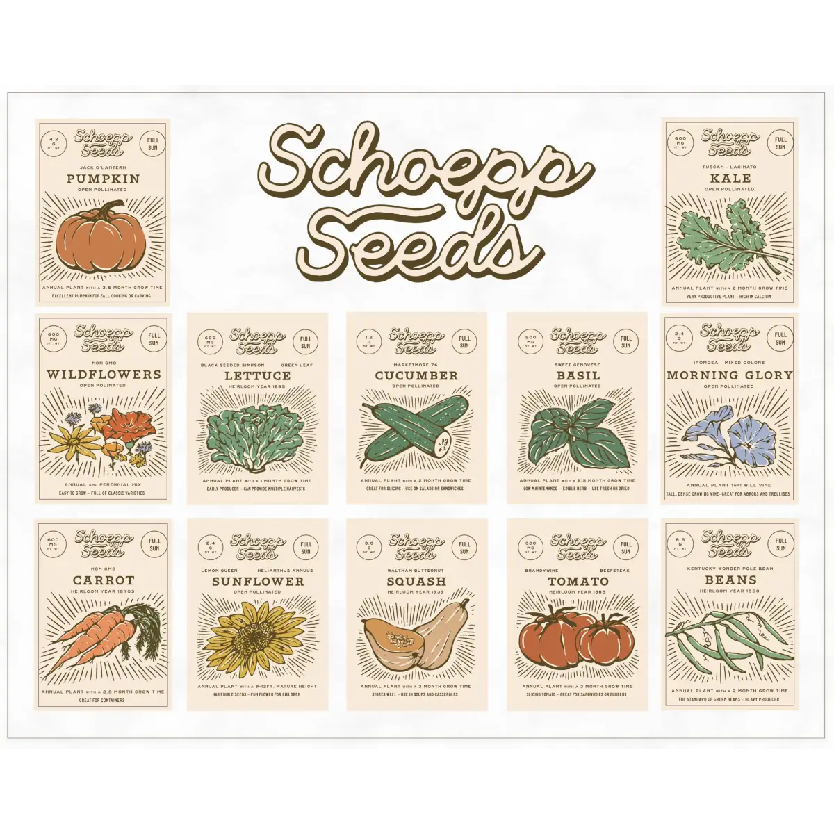 Vegetable and Flower Garden Seeds in Packets - Organic Heirloom - SCHOEPP SEEDS