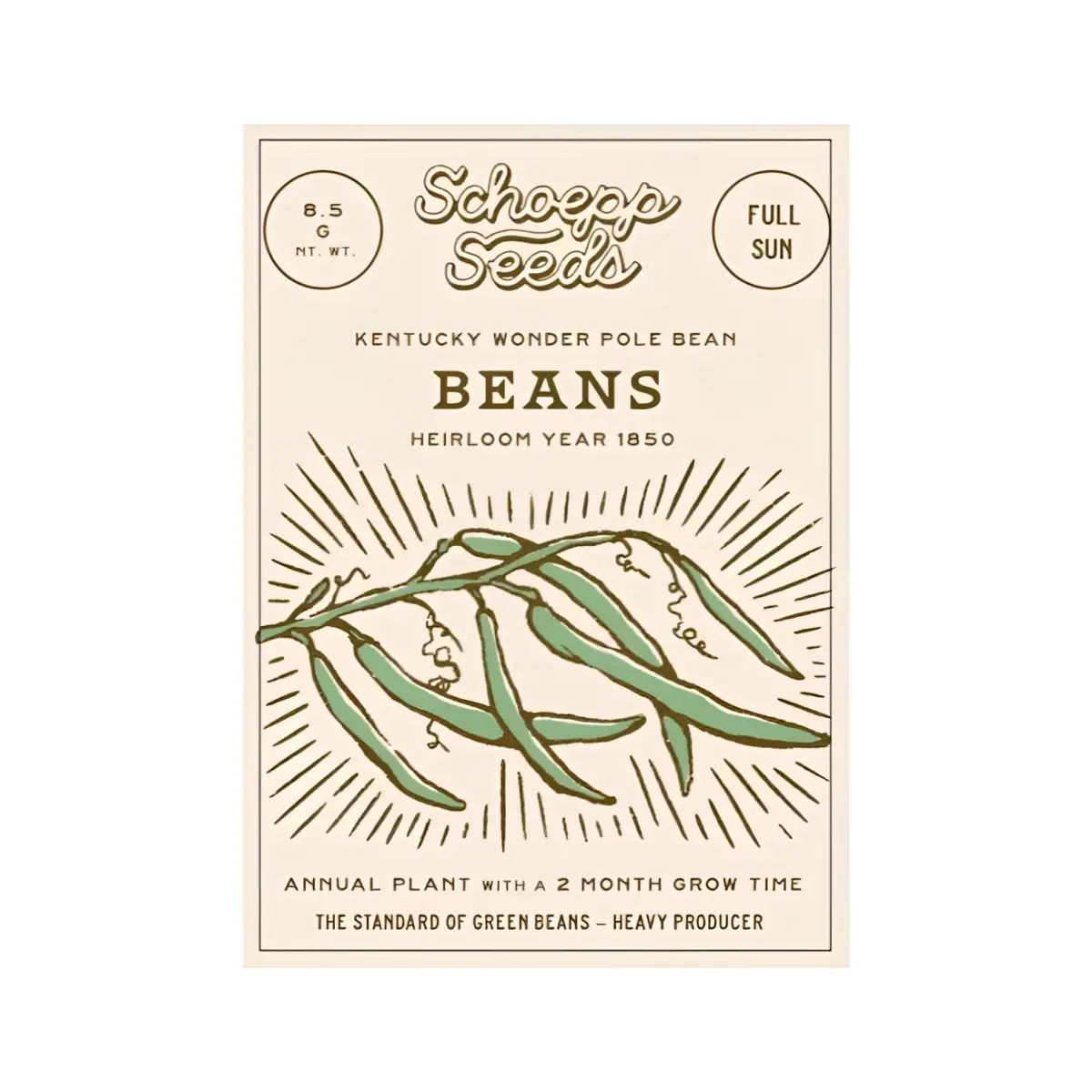 Vegetable and Flower Garden Seeds in Packets - Organic Heirloom - beans - SCHOEPP SEEDS