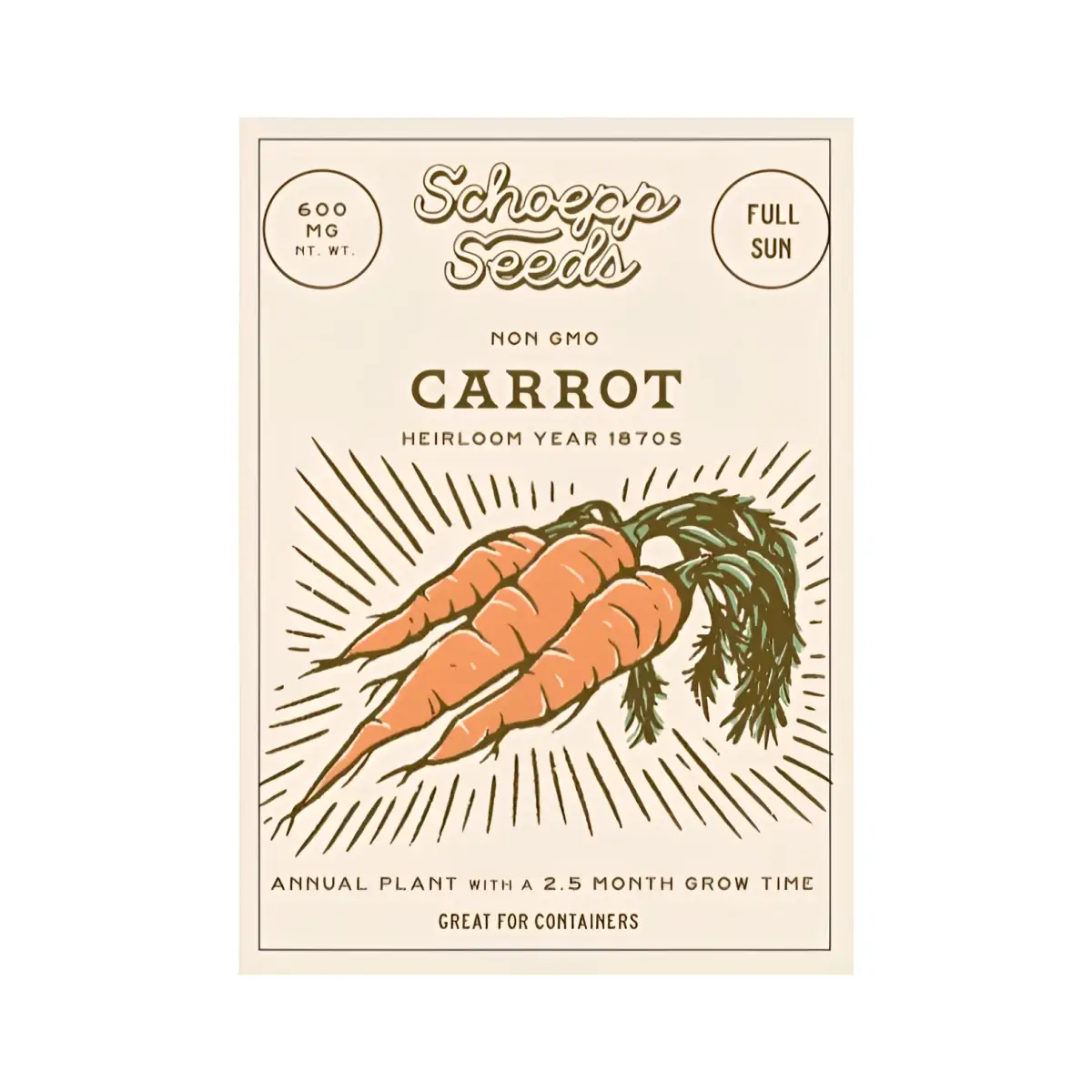 Vegetable and Flower Garden Seeds in Packets - Organic Heirloom - carrot - SCHOEPP SEEDS