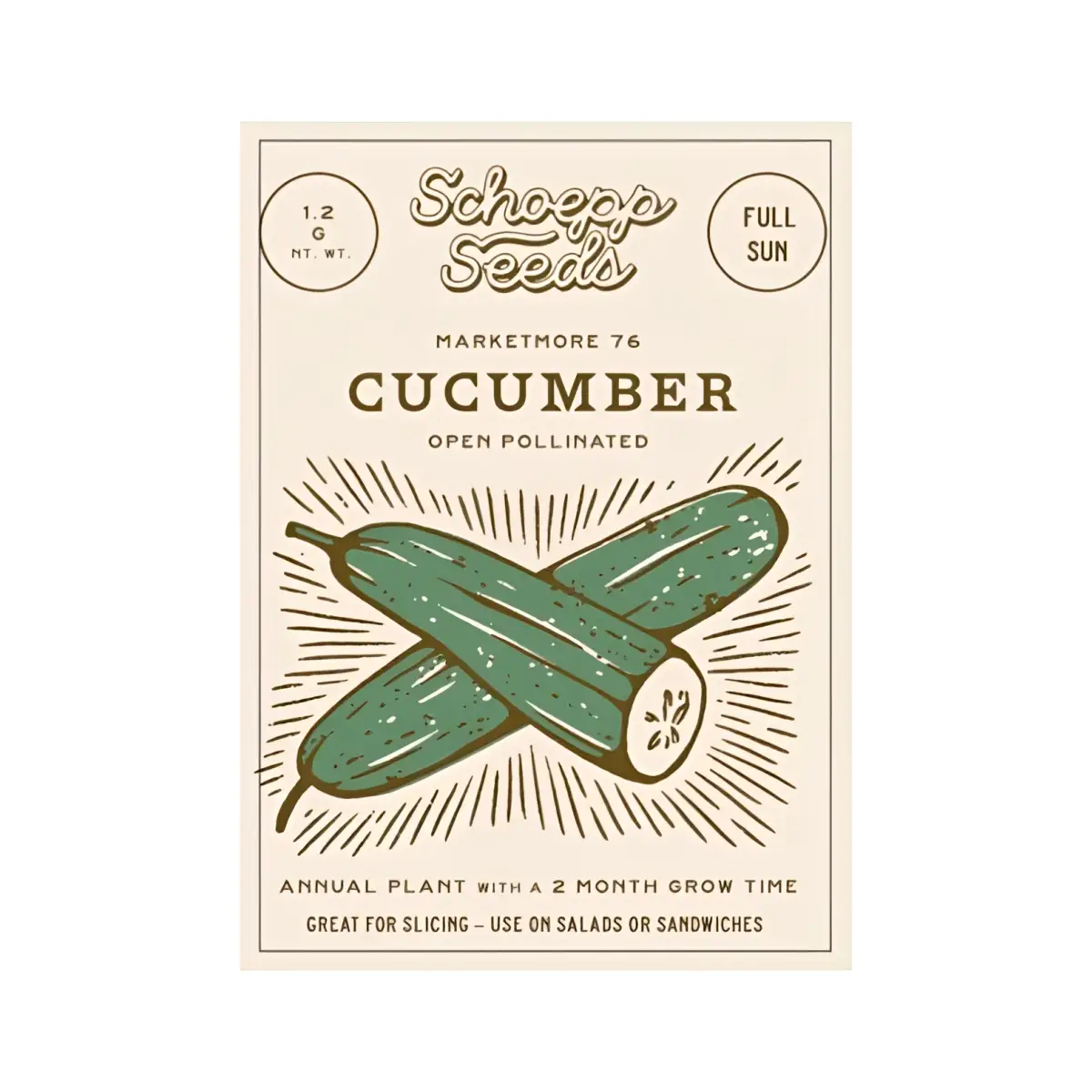 Vegetable and Flower Garden Seeds in Packets - Organic Heirloom - cucumber - SCHOEPP SEEDS