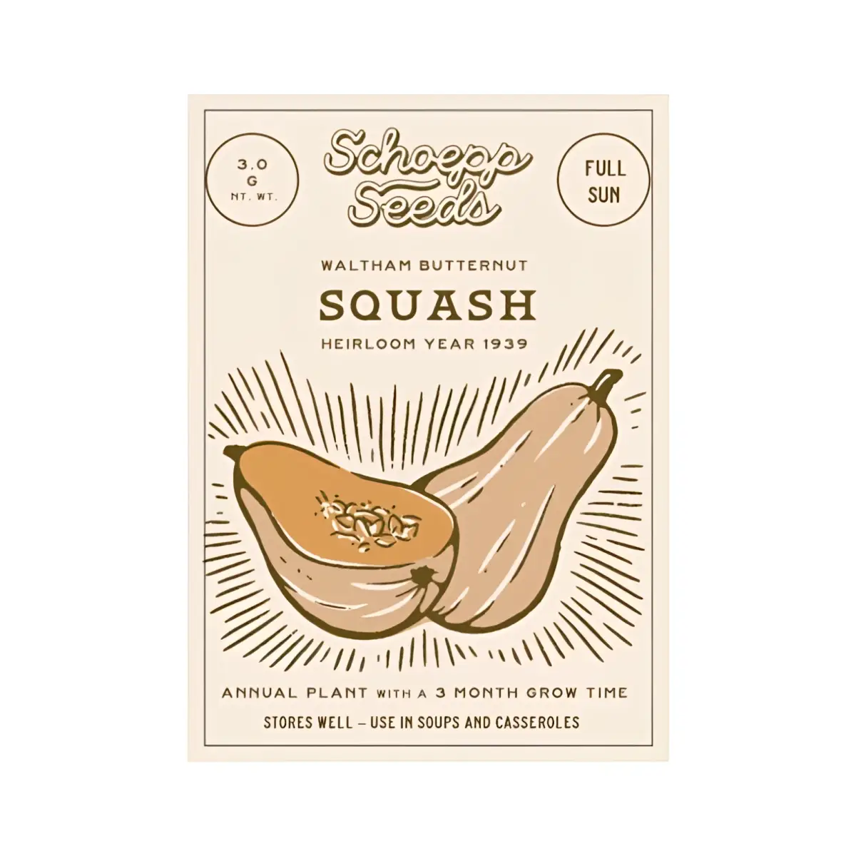 Vegetable and Flower Garden Seeds in Packets - Organic Heirloom - squash - SCHOEPP SEEDS