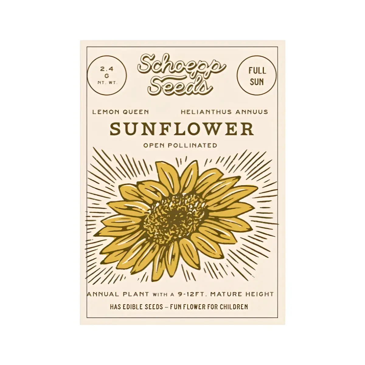 Vegetable and Flower Garden Seeds in Packets - Organic Heirloom - sunflower - SCHOEPP SEEDS