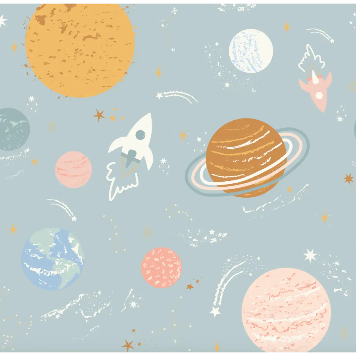 Venus Wallpaper - Planets in Space for Kids - by Antonela Fulir - Sample 1 foot by 1 foot / Light Blue - Loomwell Home