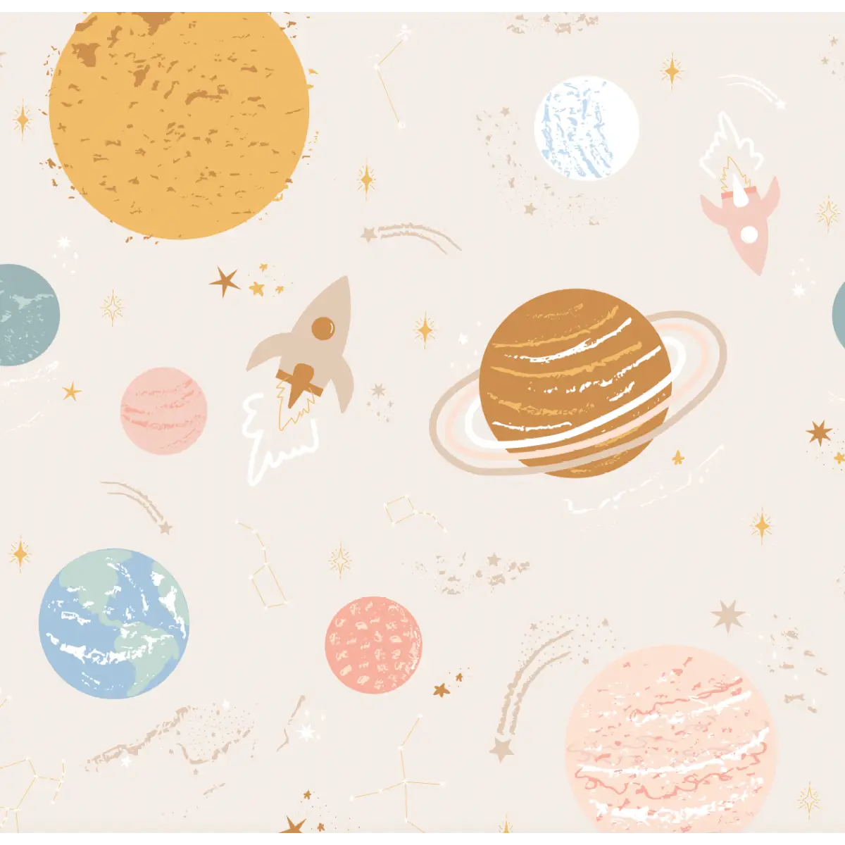 Venus Wallpaper - Planets in Space for Kids - by Antonela Fulir - Sample 1 foot by 1 foot / Neutral - Loomwell Home
