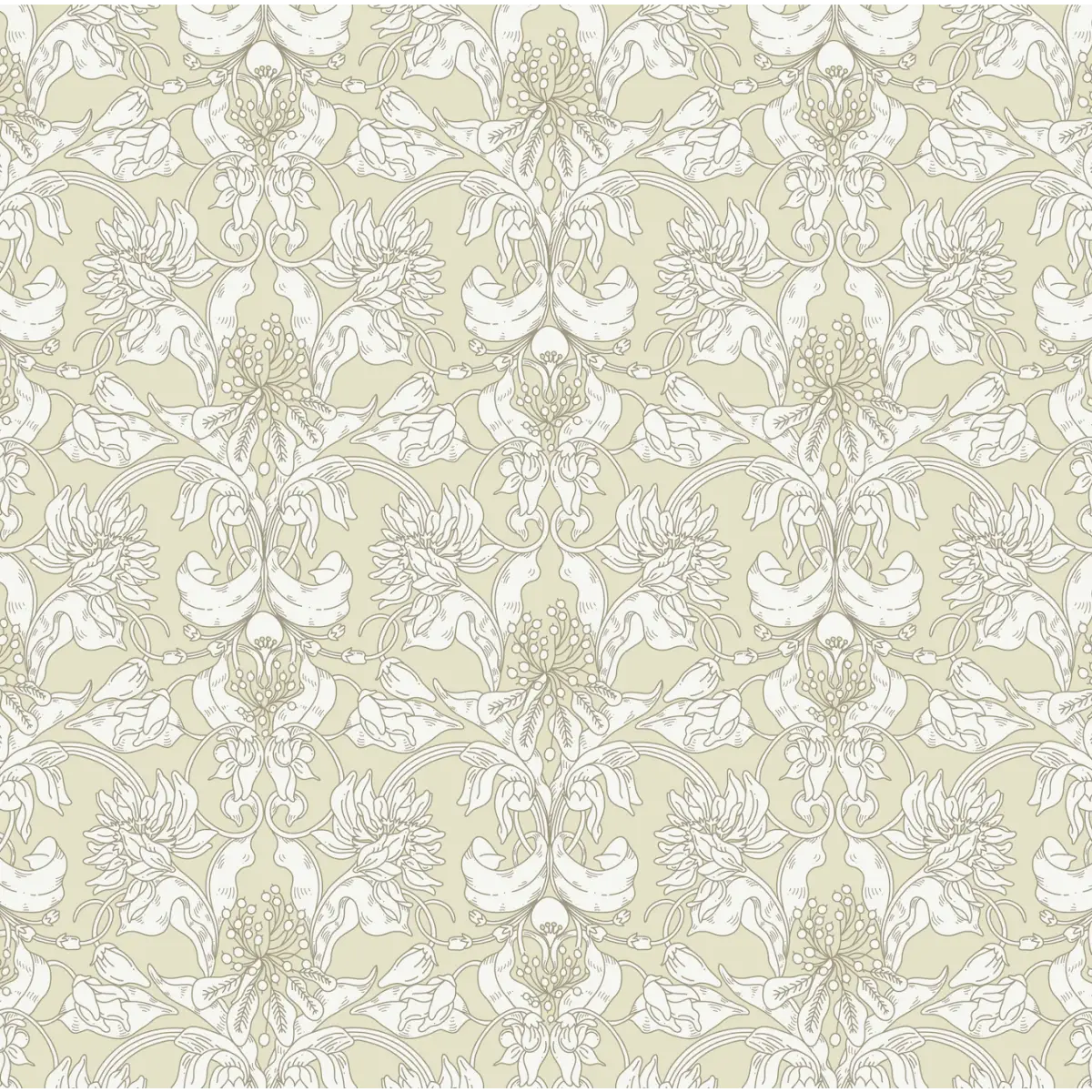Vera Wallpaper - Botanical Detailed Drawings - by Grateful Artsy Soul - Sample 1 foot by 1 foot / Golden - Loomwell