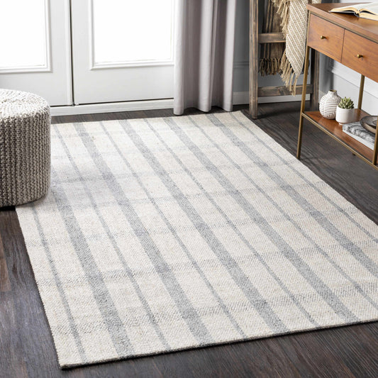 Verdon Light Gray Plaid Wool Blend Rug - Boutique Rugs