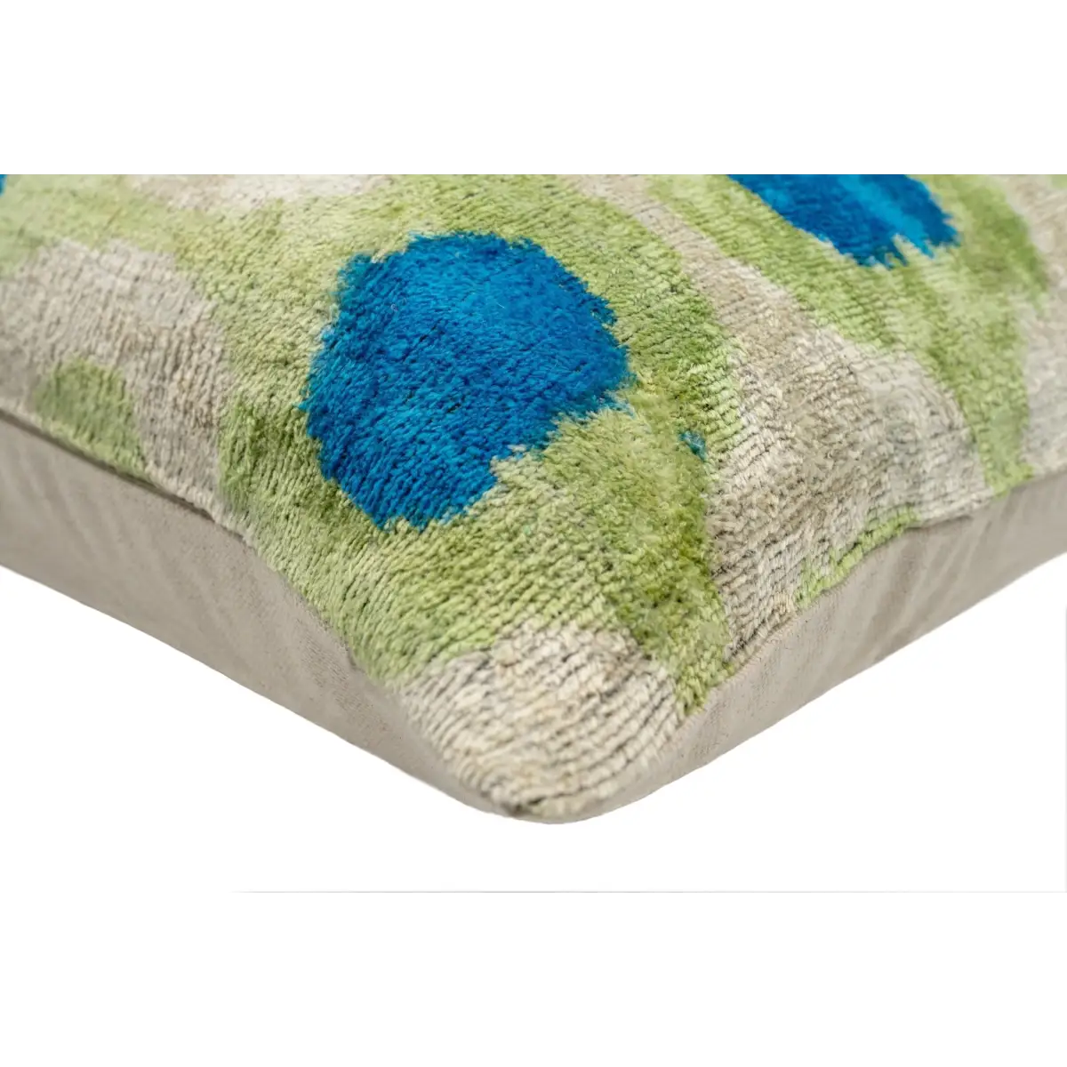 Vibrant 16x24 Handmade Ikat Silk Velvet Pillow with Premium Down Feather Insert by Canvello – Lively Green and Blue