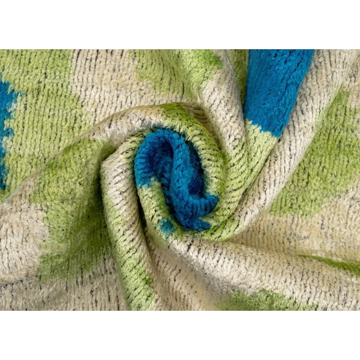 Vibrant 16x24 Handmade Ikat Silk Velvet Pillow with Premium Down Feather Insert by Canvello – Lively Green and Blue