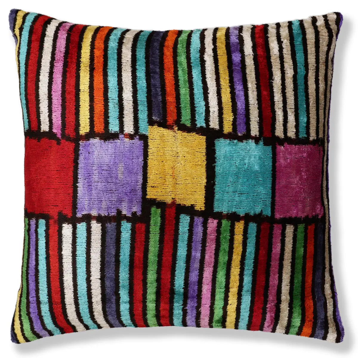 Vibrant Multi-Color Geometric Silk Velvet Pillow - 20’’ x 20’’ - Canvello