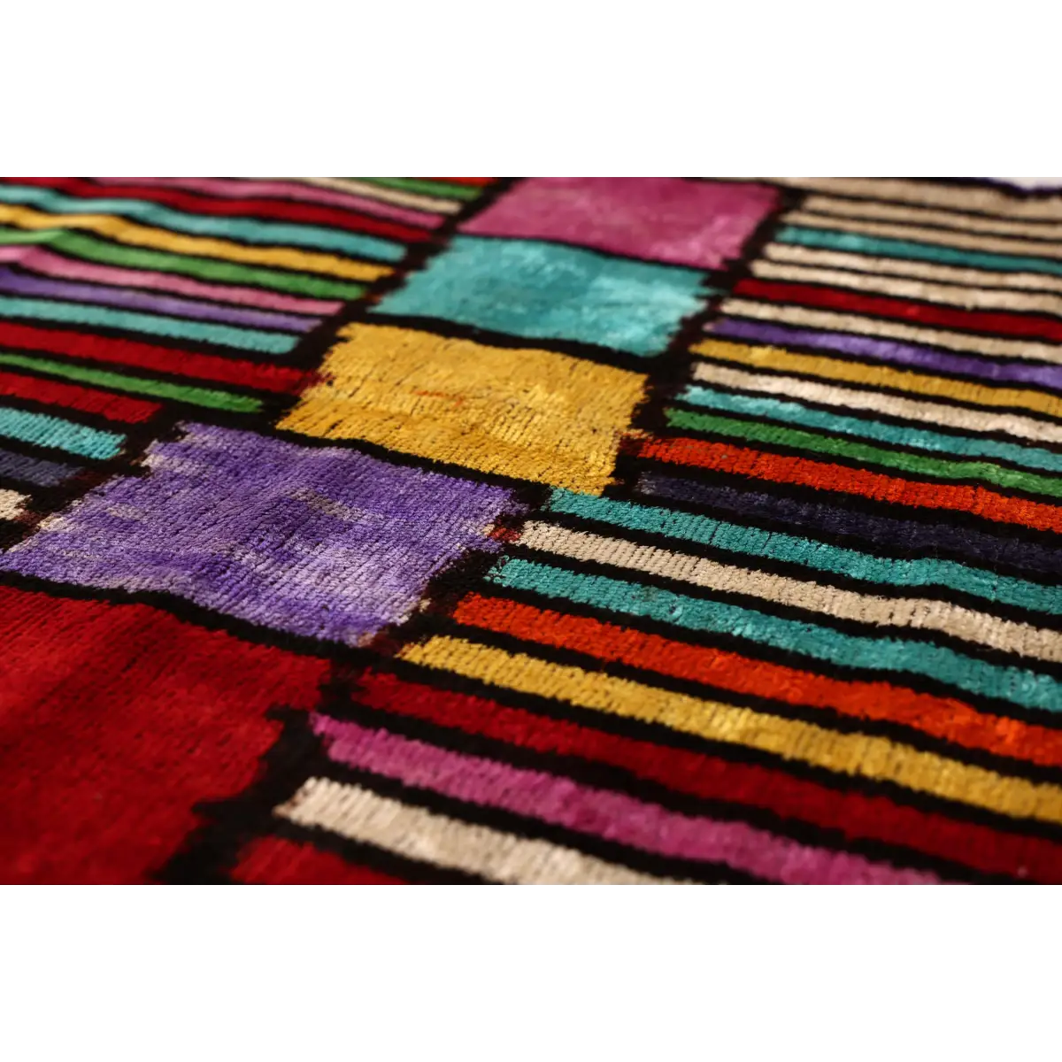 Vibrant Multi-Color Geometric Silk Velvet Pillow - 20’’ x 20’’ - Canvello