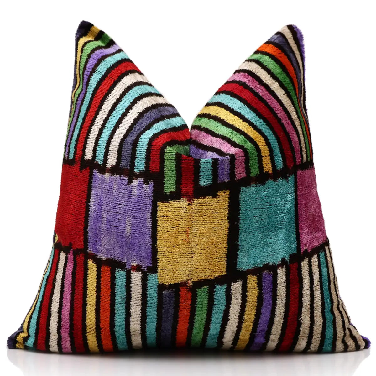 Vibrant Multi-Color Geometric Silk Velvet Pillow - 20’’ x 20’’ - Canvello