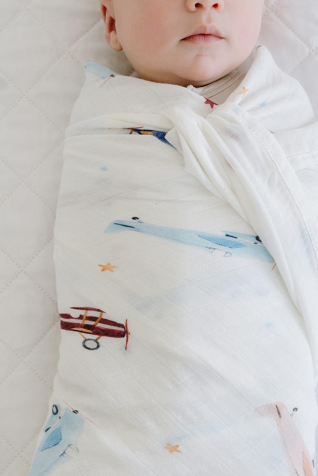 Vintage Airplanes Muslin Swaddle Blanket - Harp Angel Boutique