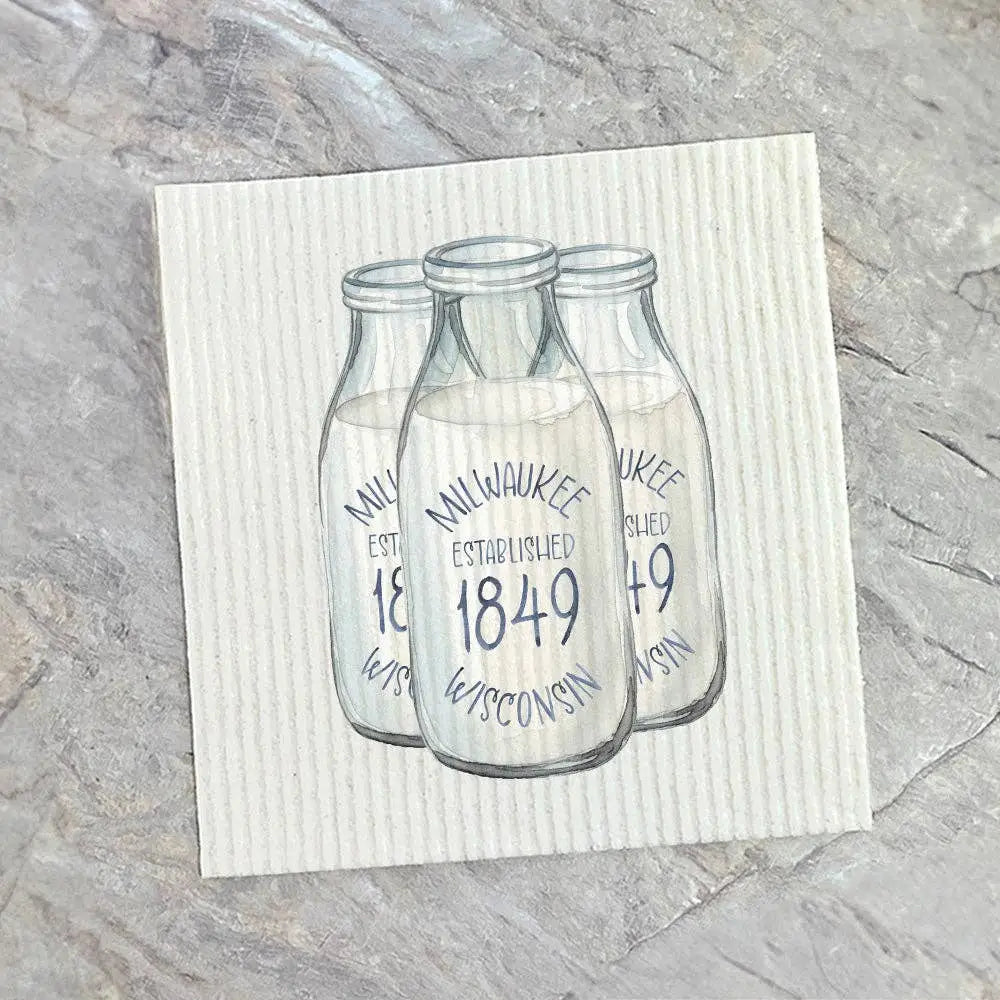Swedish Dish Cloth - Vintage Milk Bottles - Alton Illinois - Indigo Tangerine