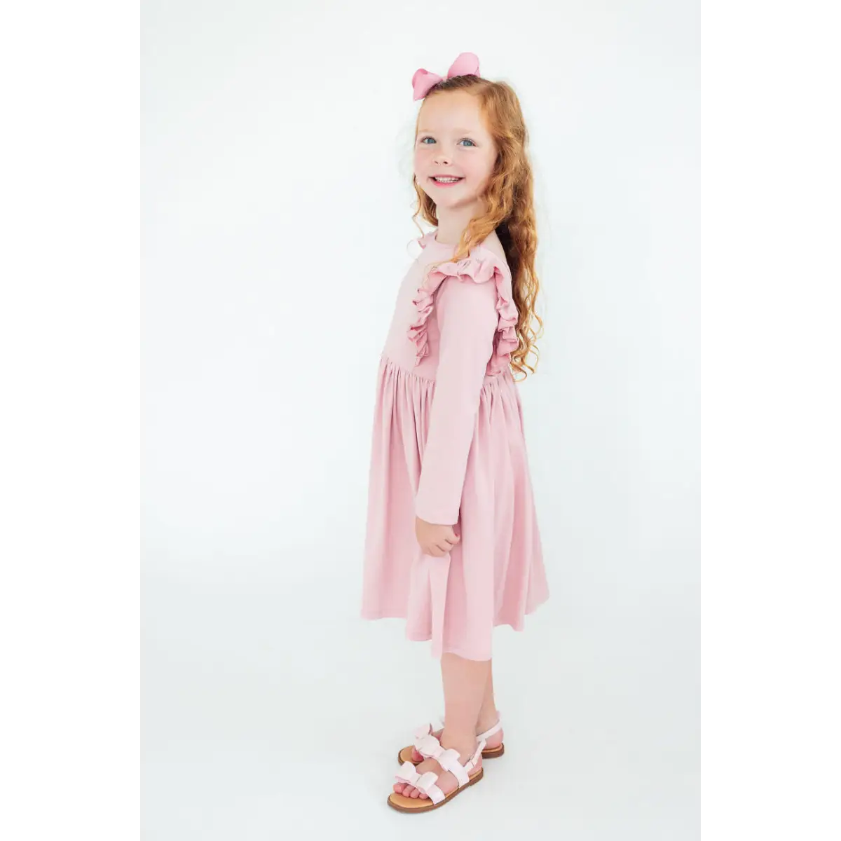 Vintage Pink L/S Ruffle Twirl Dress - Mila & Rose ®