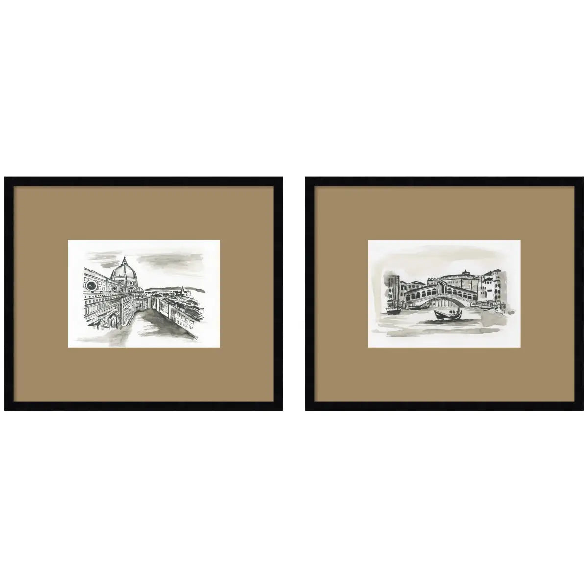 Framed Art Prints - Vintage Postcards Florence & Venice 2 pc Set - kateandlaurel