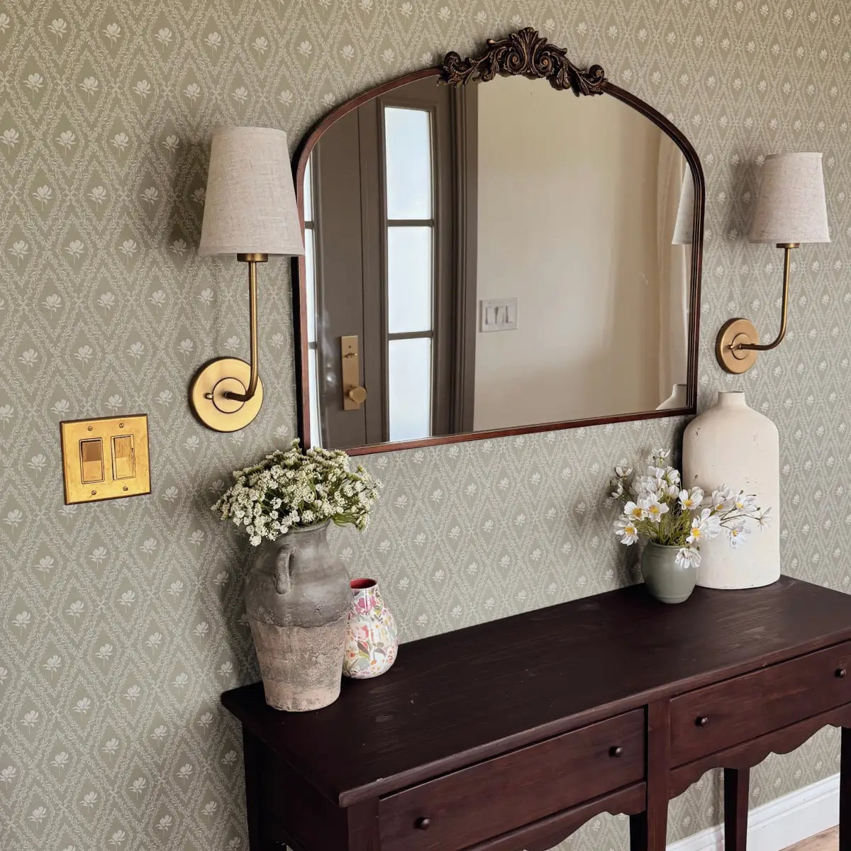 Violet Wallpaper - Magnolias in Diamond Trellis - by Taddy Mikelaites - Loomwell Home Goods