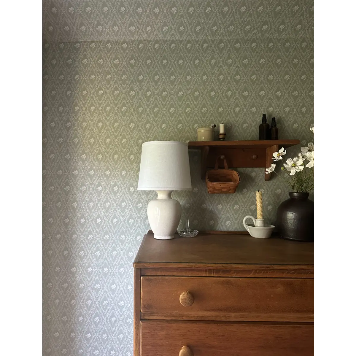 Violet Wallpaper - Magnolias in Diamond Trellis - by Taddy Mikelaites - Loomwell Home Goods