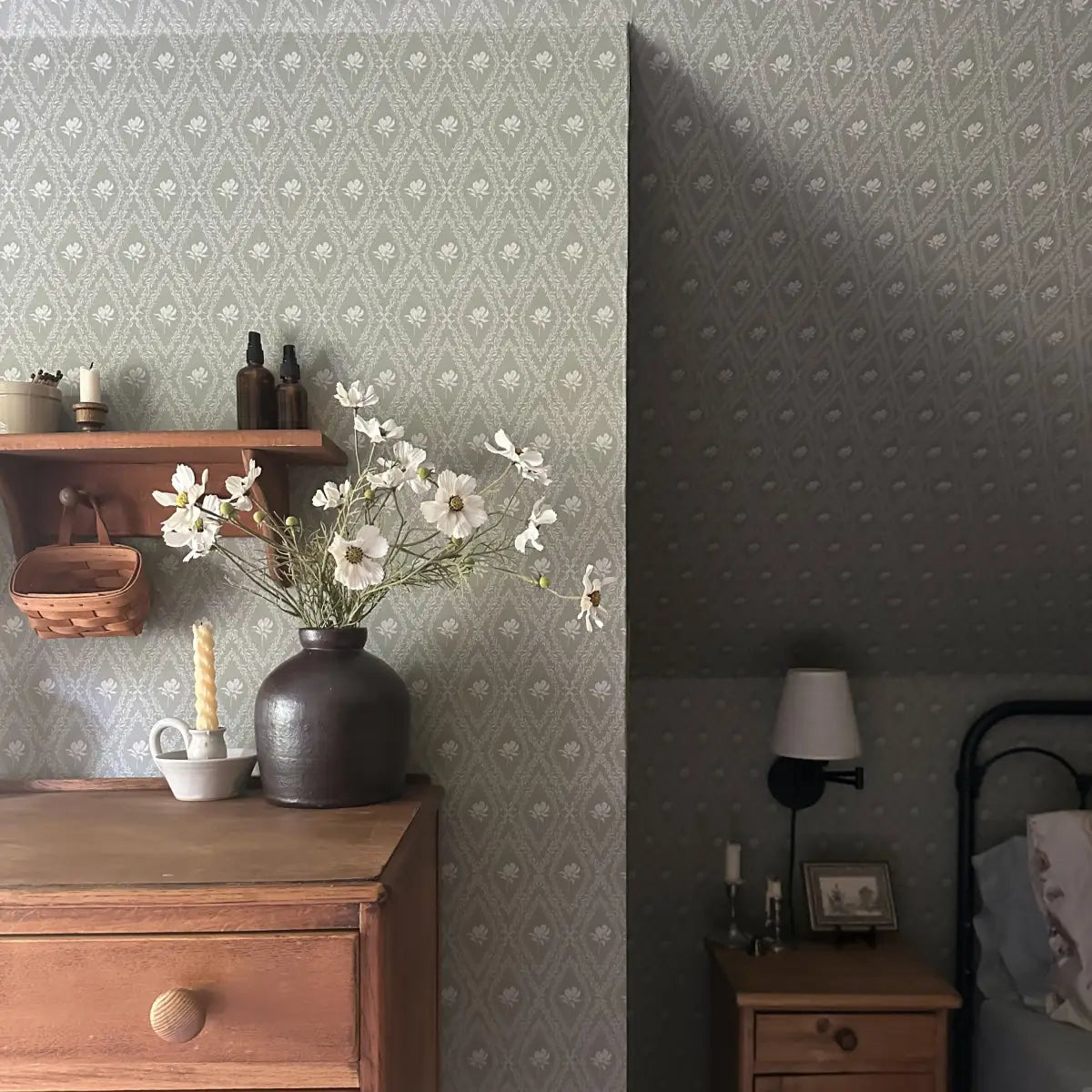 Violet Wallpaper - Magnolias in Diamond Trellis - by Taddy Mikelaites - Loomwell Home Goods