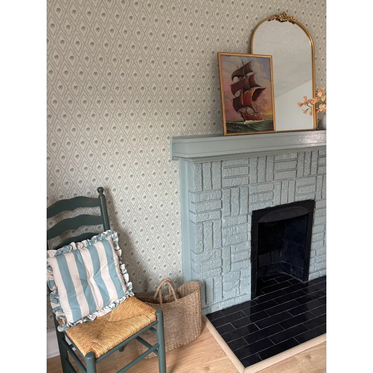 Violet Wallpaper - Magnolias in Diamond Trellis - by Taddy Mikelaites - Loomwell Home Goods