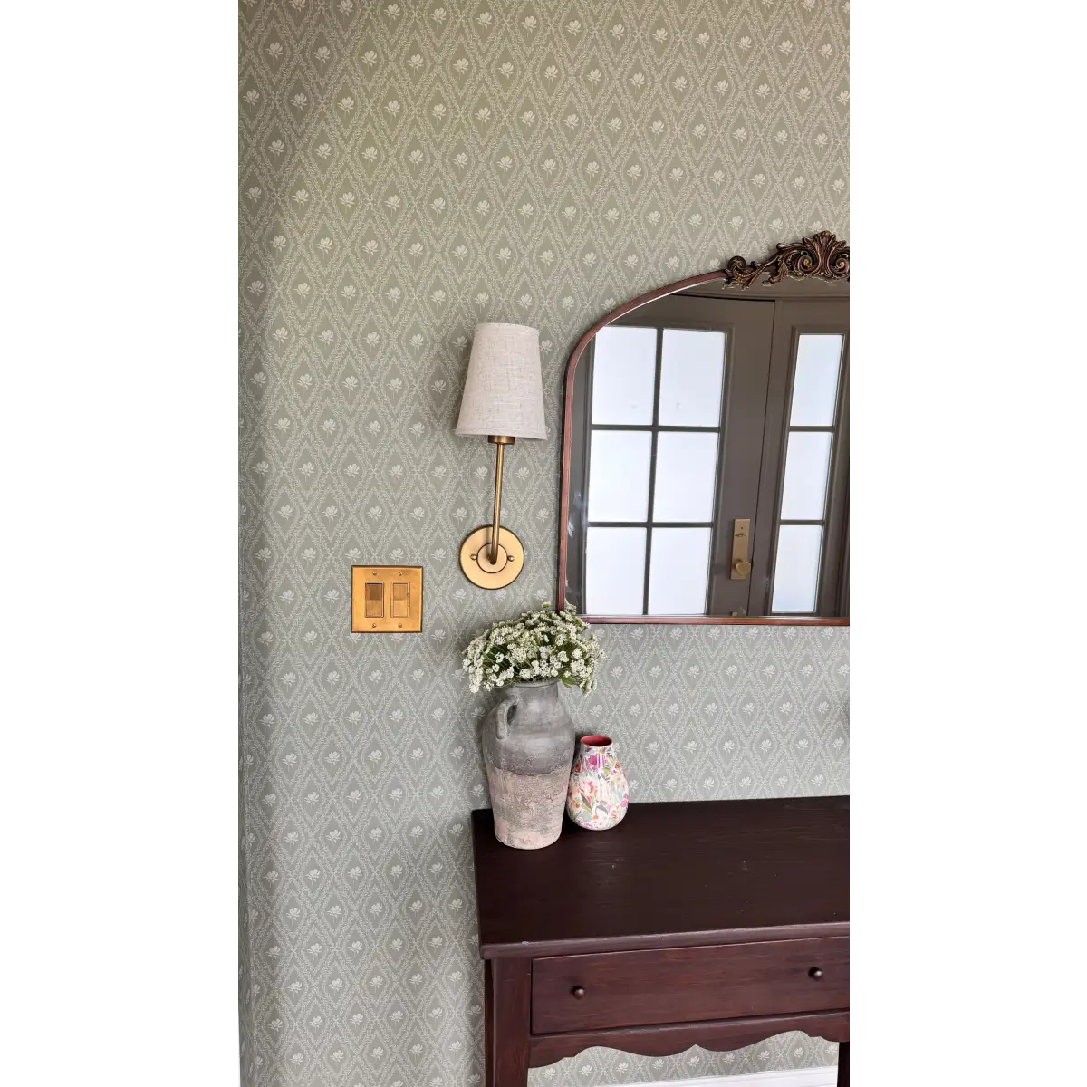 Violet Wallpaper - Magnolias in Diamond Trellis - by Taddy Mikelaites - Loomwell Home Goods