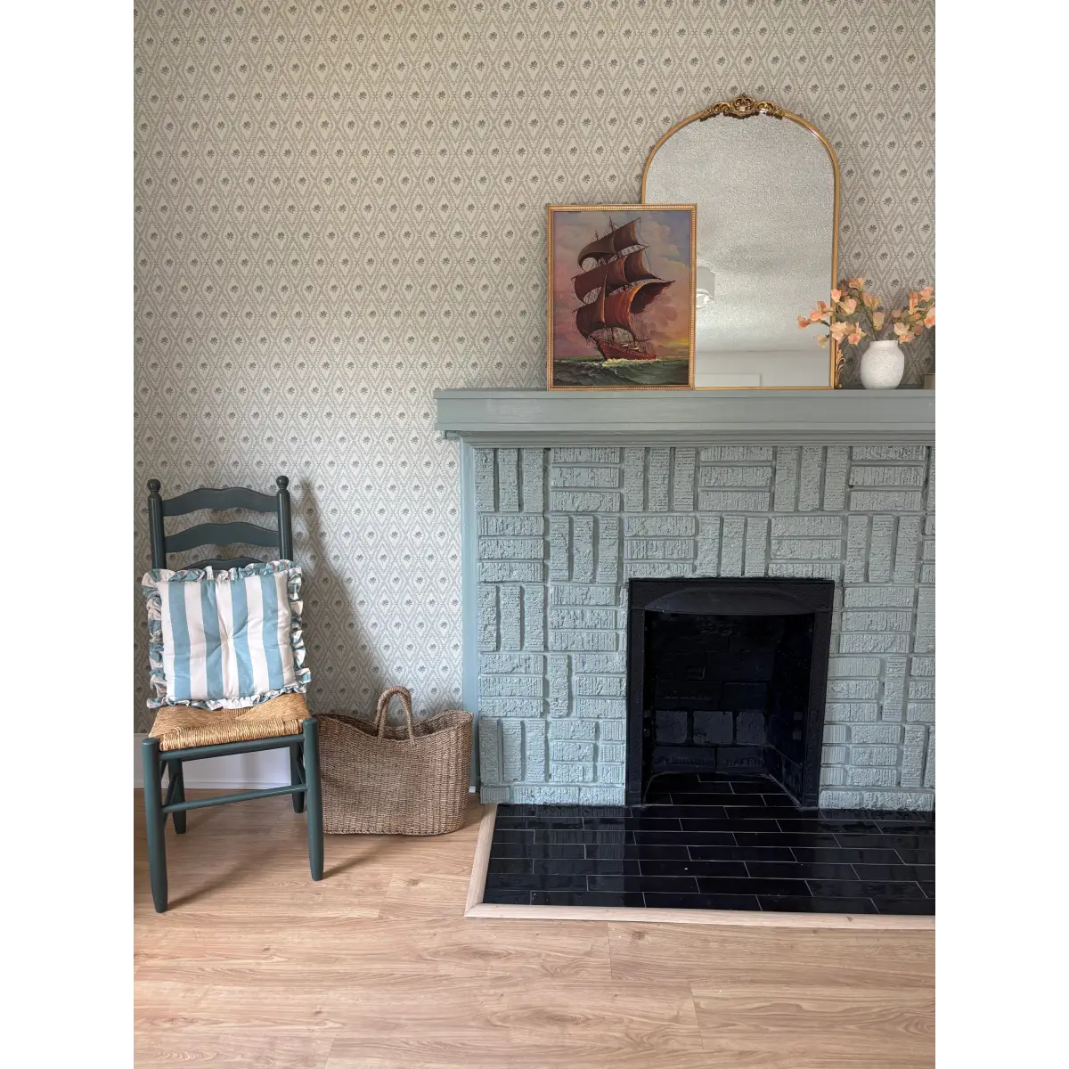 Violet Wallpaper - Magnolias in Diamond Trellis - by Taddy Mikelaites - Loomwell Home Goods