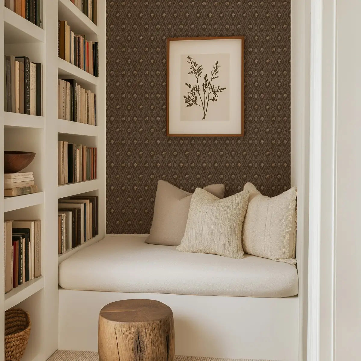 Violet Wallpaper - Magnolias in Diamond Trellis - by Taddy Mikelaites - Loomwell Home Goods