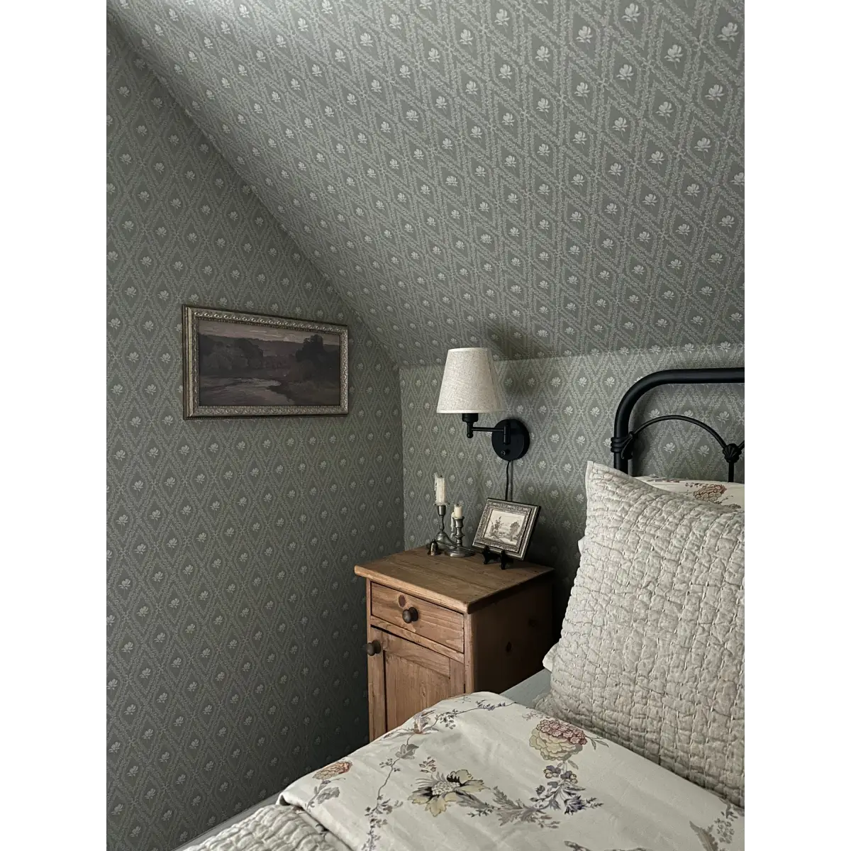 Violet Wallpaper - Magnolias in Diamond Trellis - by Taddy Mikelaites - Loomwell Home Goods