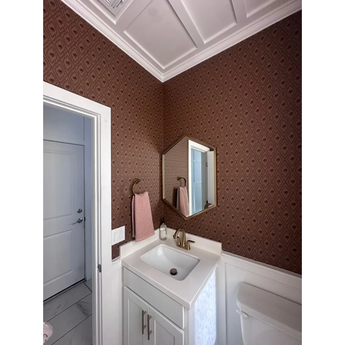 Violet Wallpaper - Magnolias in Diamond Trellis - by Taddy Mikelaites - Loomwell Home Goods