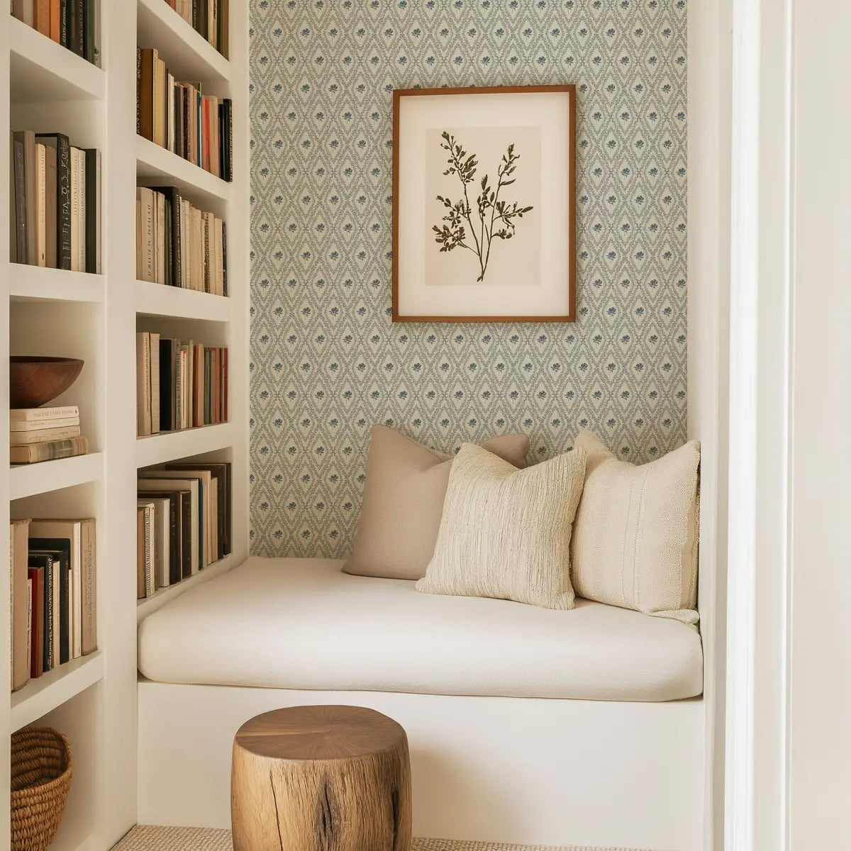 Violet Wallpaper - Magnolias in Diamond Trellis - by Taddy Mikelaites - Loomwell Home Goods