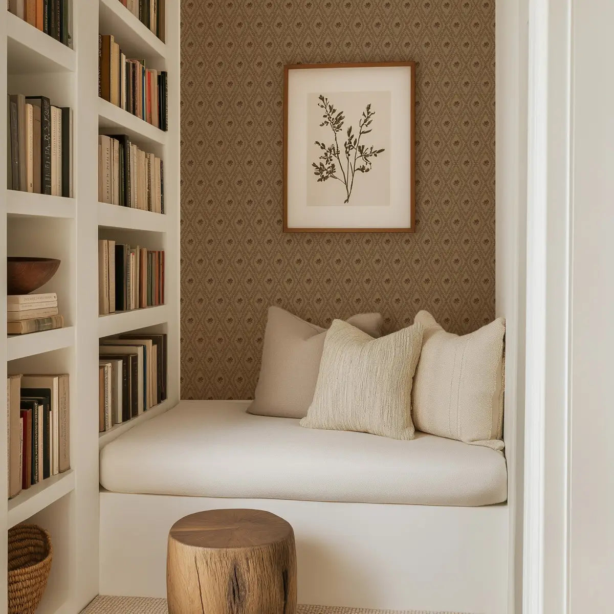 Violet Wallpaper - Magnolias in Diamond Trellis - by Taddy Mikelaites - Loomwell Home Goods