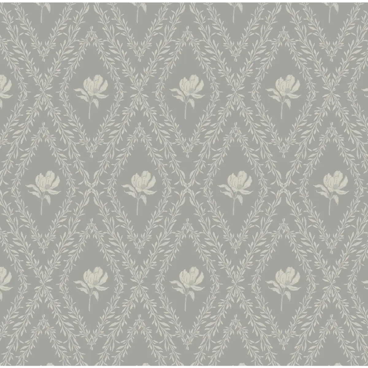 Violet Wallpaper - Magnolias in Diamond Trellis - by Taddy Mikelaites - Sample 1 foot by 1 foot / Blue Gray - Loomwell