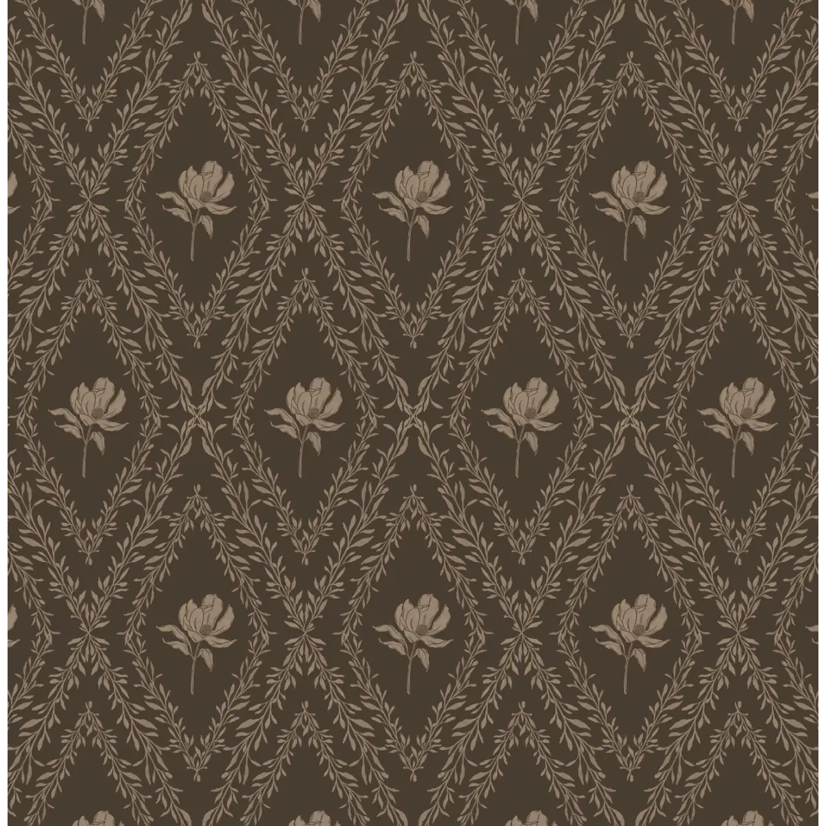 Violet Wallpaper - Magnolias in Diamond Trellis - by Taddy Mikelaites - Sample 1 foot by 1 foot / Dark Burgundy