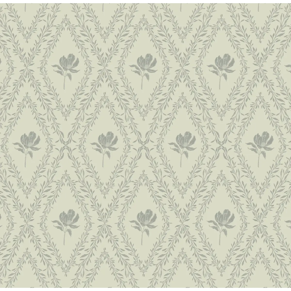 Violet Wallpaper - Magnolias in Diamond Trellis - by Taddy Mikelaites - Sample 1 foot by 1 foot / Light Green