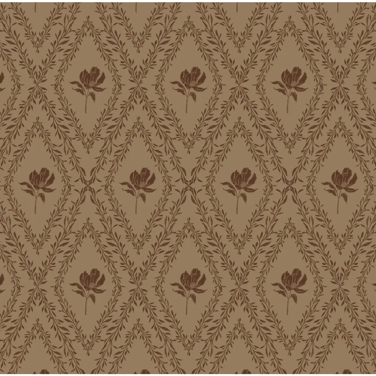 Violet Wallpaper - Magnolias in Diamond Trellis - by Taddy Mikelaites - Sample 1 foot by 1 foot / Mustard and Burgundy