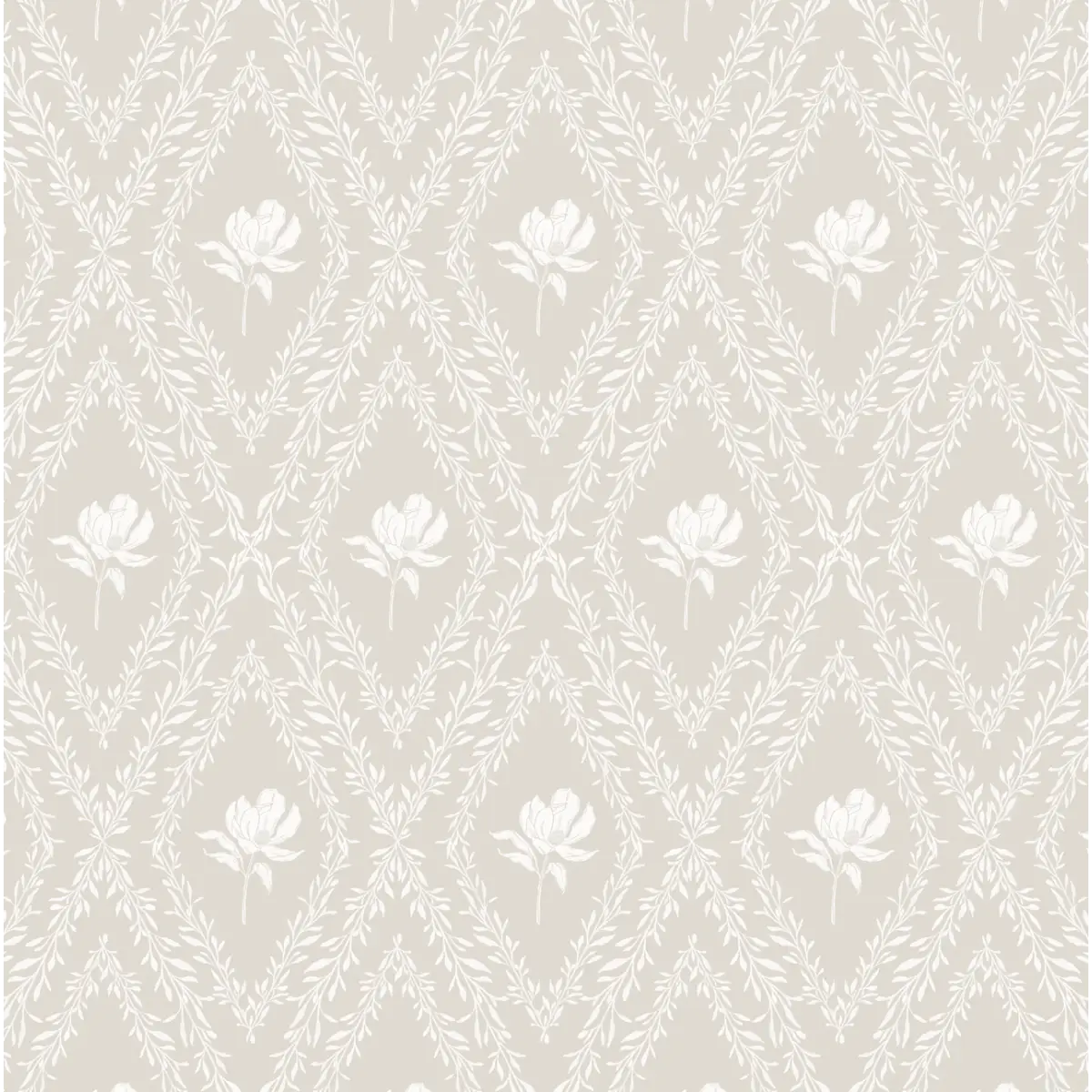 Violet Wallpaper - Magnolias in Diamond Trellis - by Taddy Mikelaites - Sample 1 foot by 1 foot / Neutral - Loomwell
