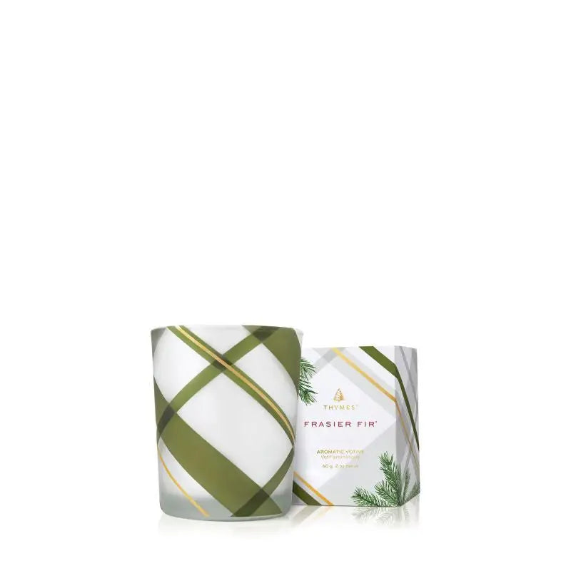 Votive Candle in Frosted Plaid Glass - Frasier Fir - THYMES