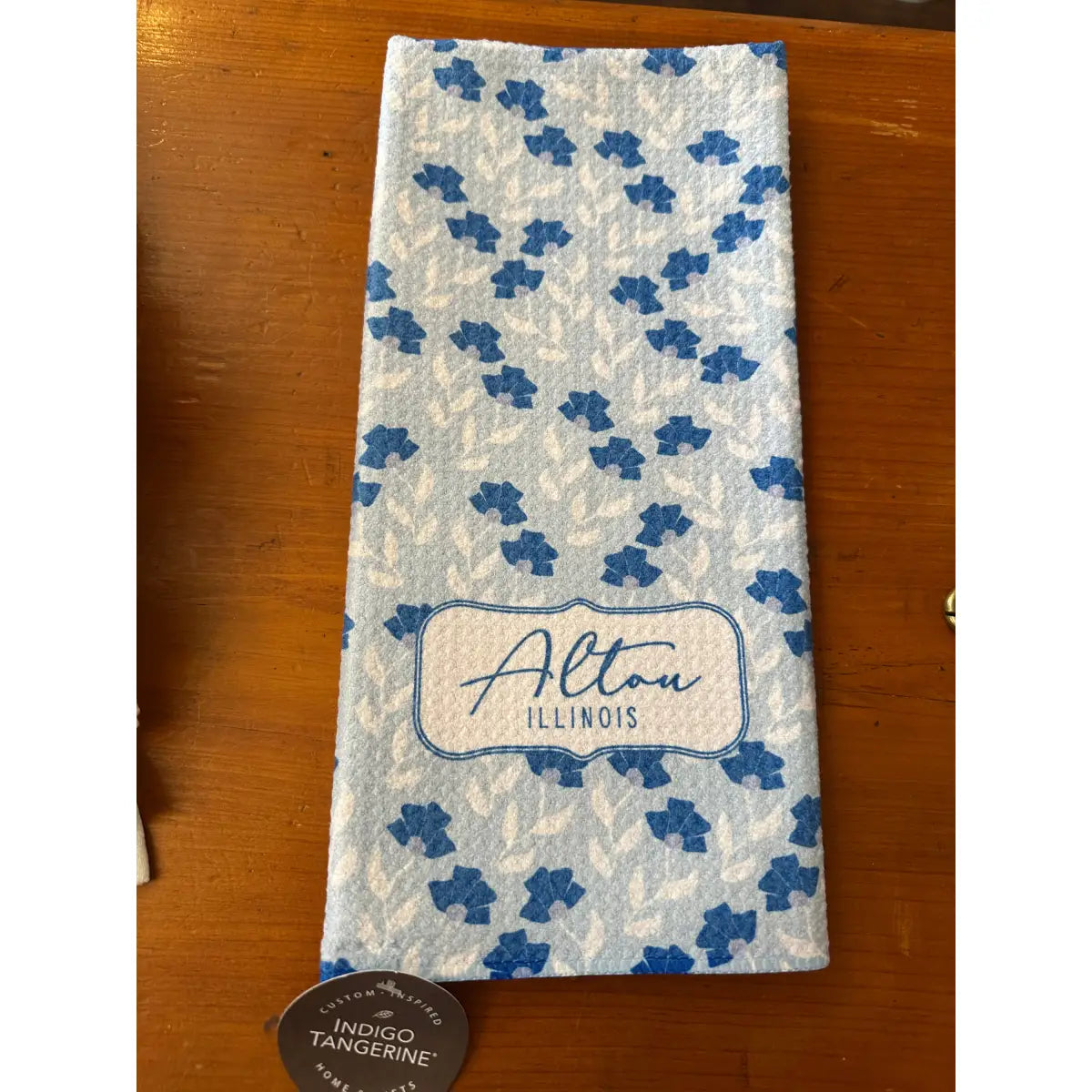 Waffle Weave Hand Towel - Alton Illinois - Indigo Tangerine