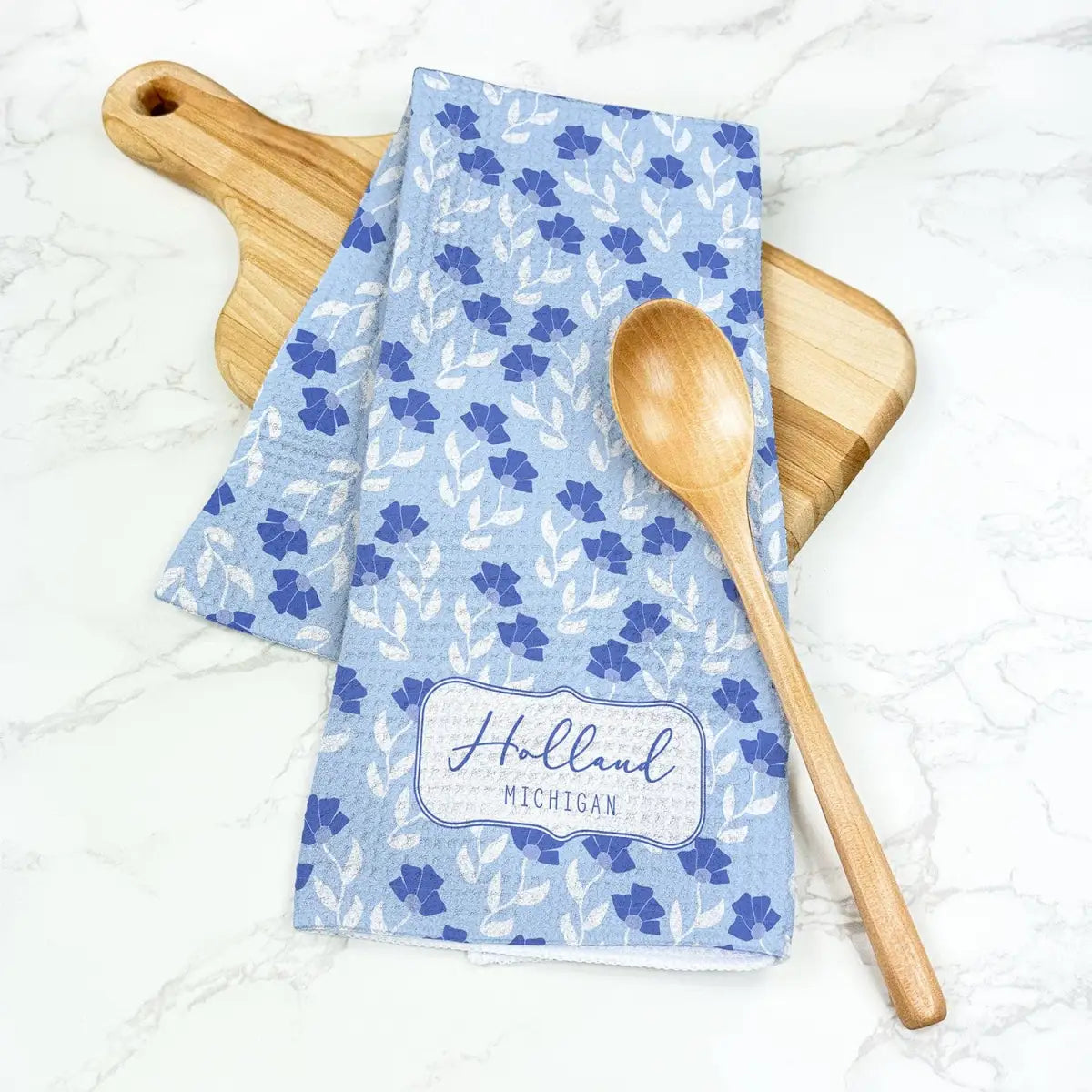 Waffle Weave Hand Towel - Alton Illinois - Indigo Tangerine