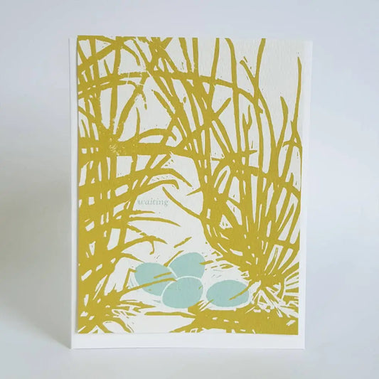 Waiting Block Print Greeting Card - Little Green