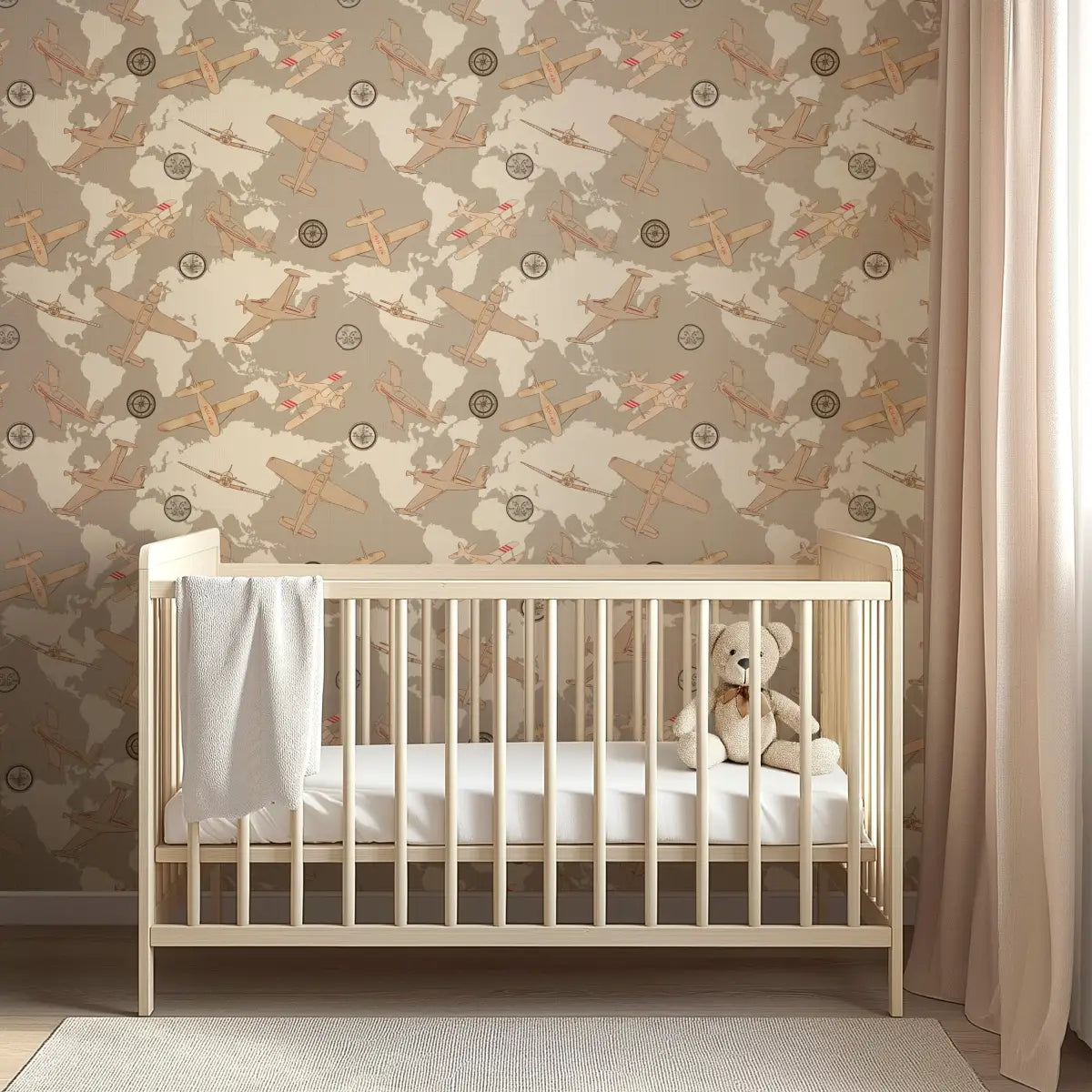 Walker Wallpaper - Airplanes on World Map - by Cinnamon Clouds - Loomwell Home Goods