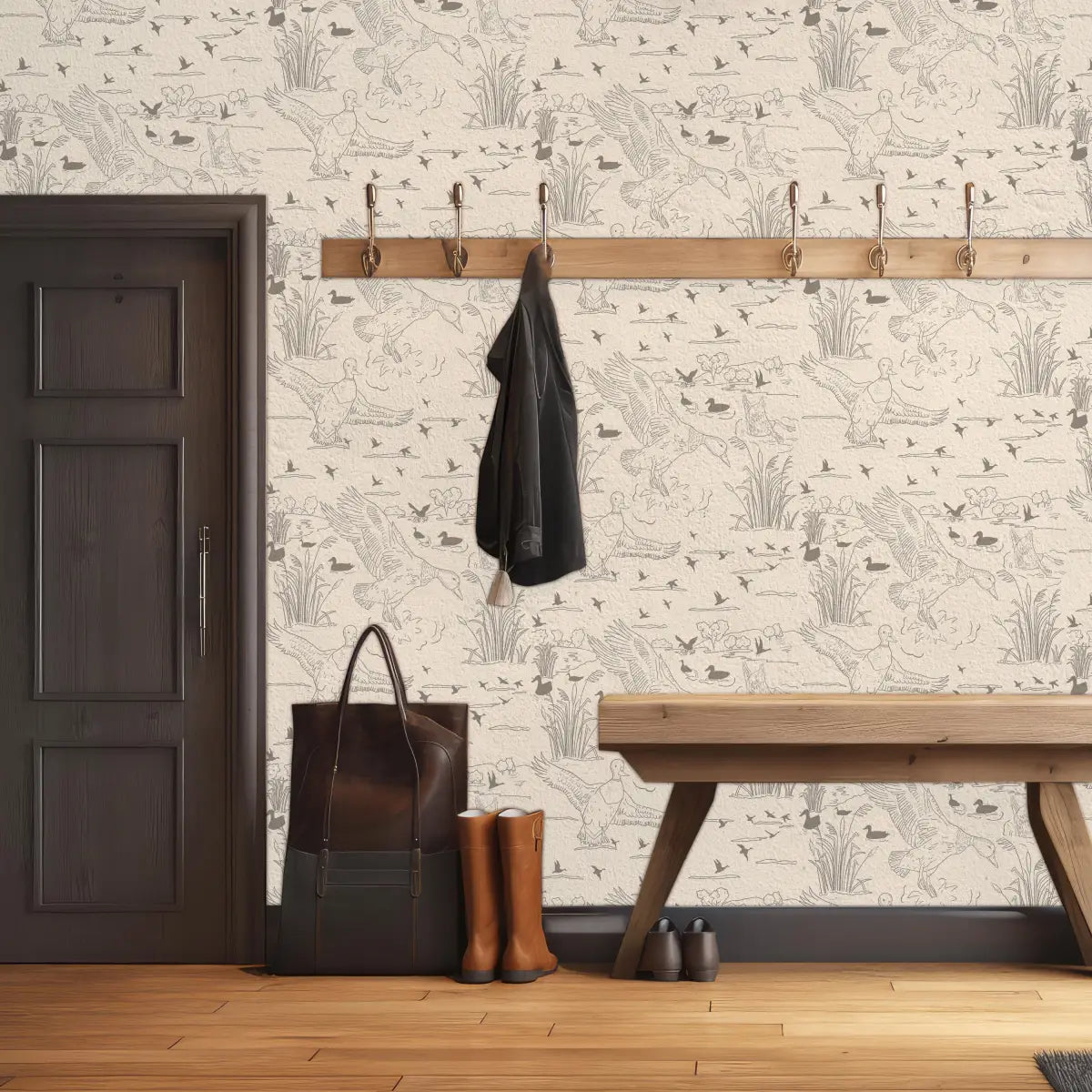 Wallace Wallpaper - Ducks Line Drawings - by Painted Hawk Design - Loomwell Home Goods