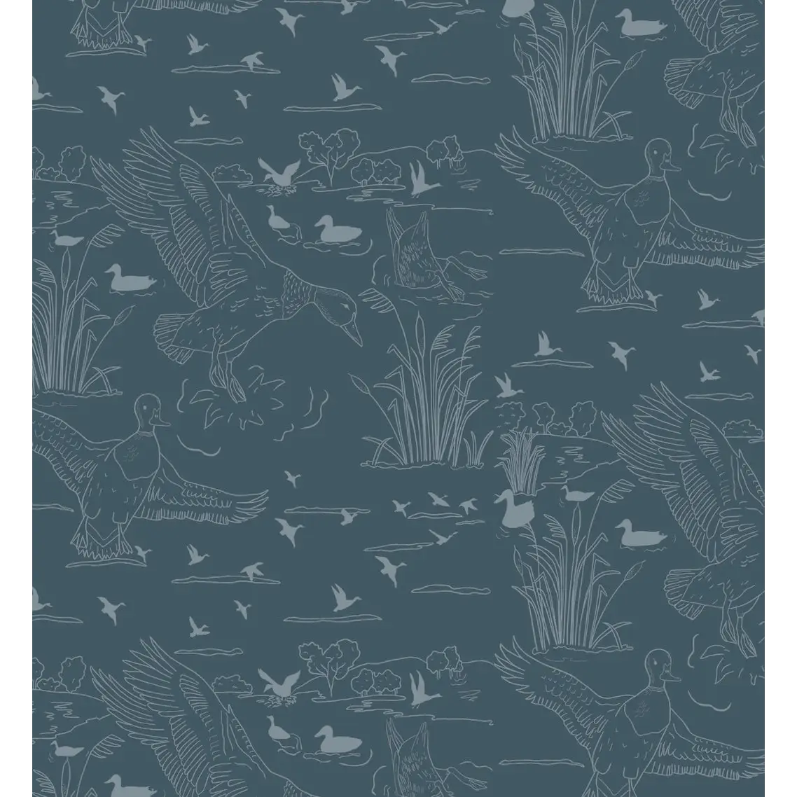 Wallace Wallpaper - Ducks Line Drawings - by Painted Hawk Design - Sample 1 foot by 1 foot / Dark Blue - Loomwell Home