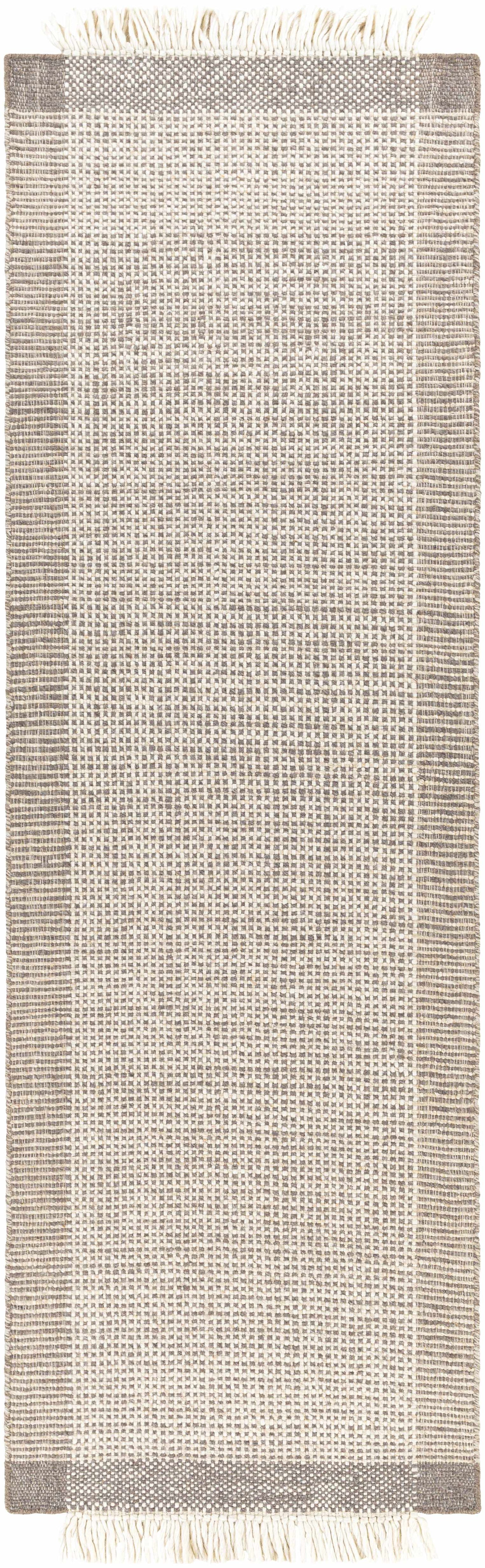 Beige Grid Flat Woven Wool Rug - 2’6’’ x 8’ Runner - Boutique Rugs