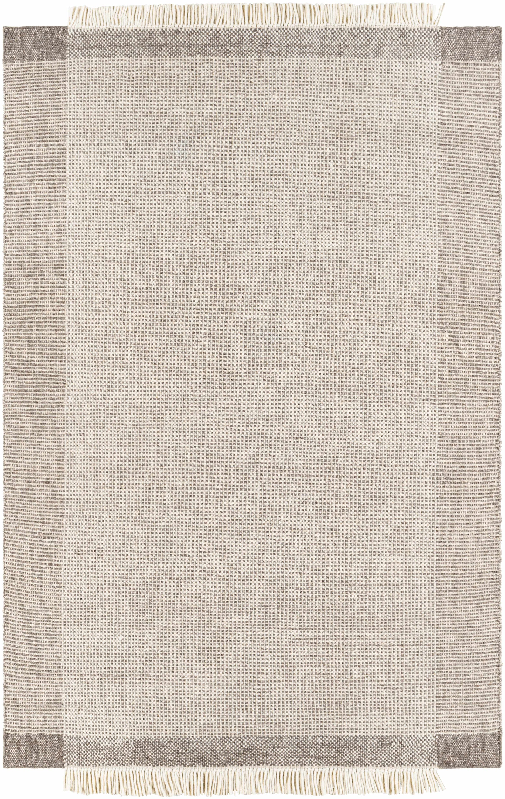 Beige Grid Flat Woven Wool Rug - 5’ x 7’6’’ Rectangle - Boutique Rugs