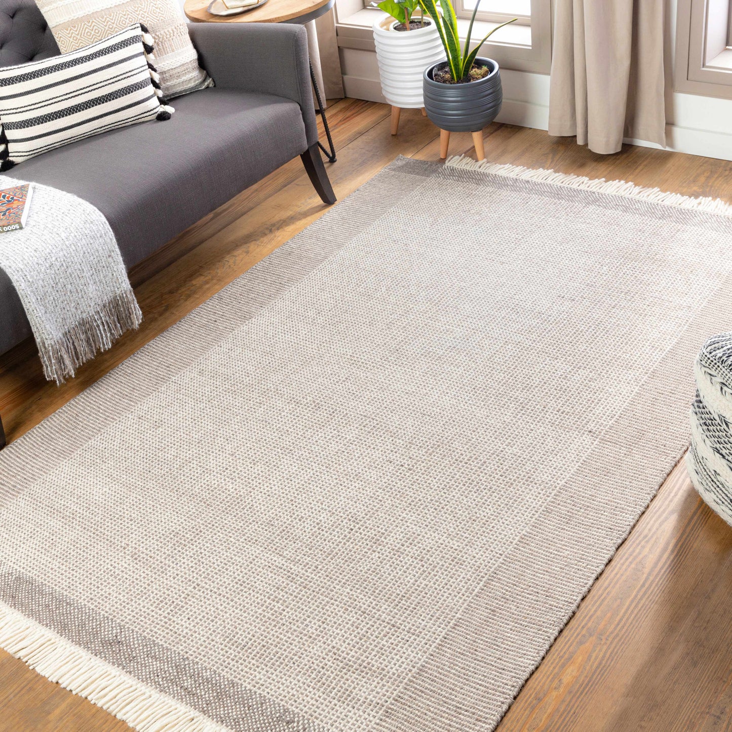 Beige Grid Flat Woven Wool Rug - Boutique Rugs