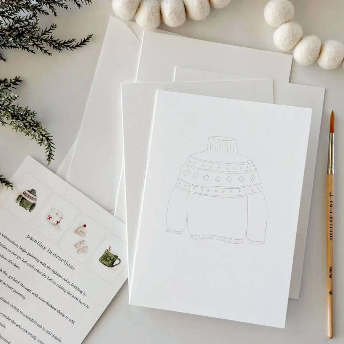 Watercolor Notecard Set - Warm + Cozy - Paintable Note Card Kit - emily lex studio