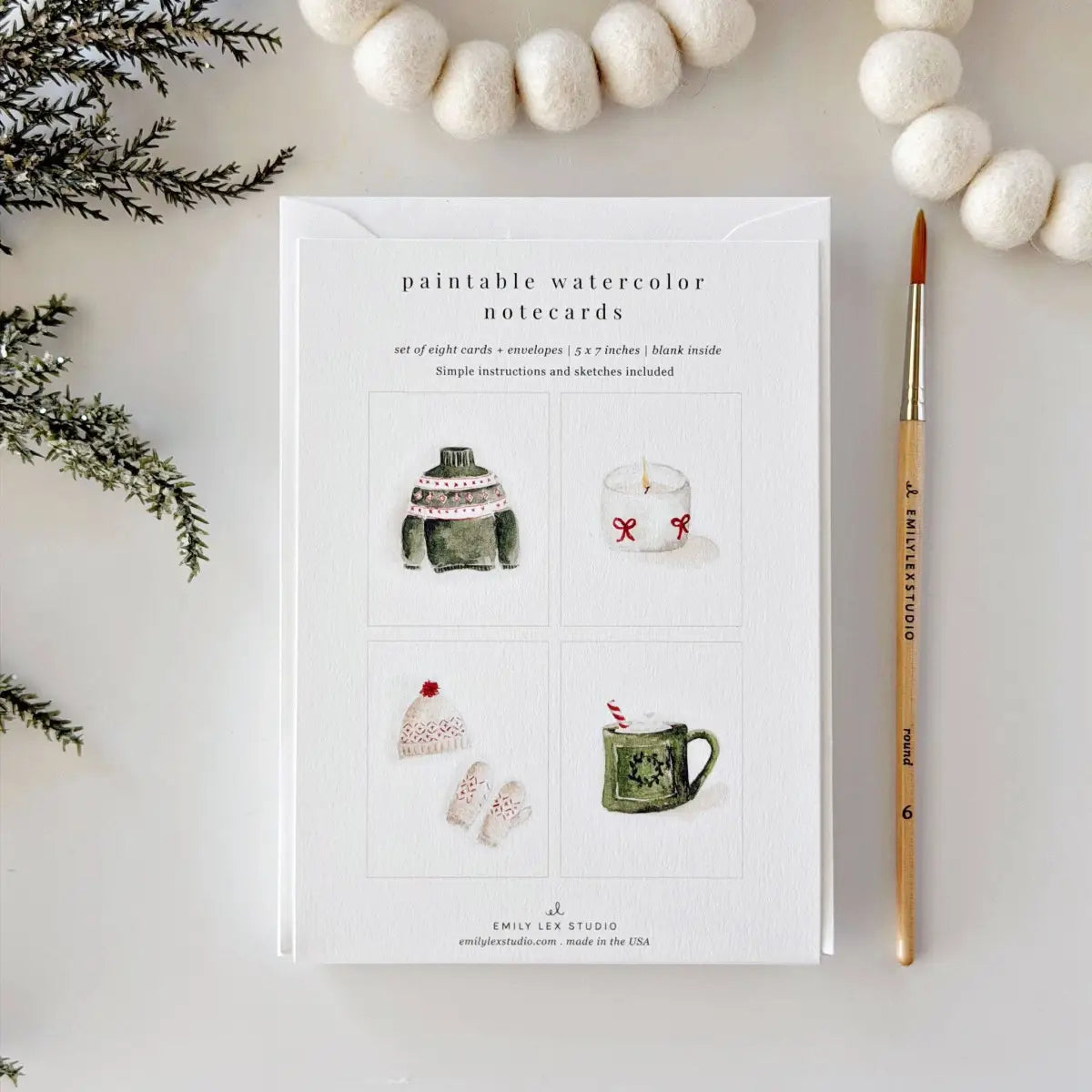 Watercolor Notecard Set - Warm + Cozy - Paintable Note Card Kit - emily lex studio