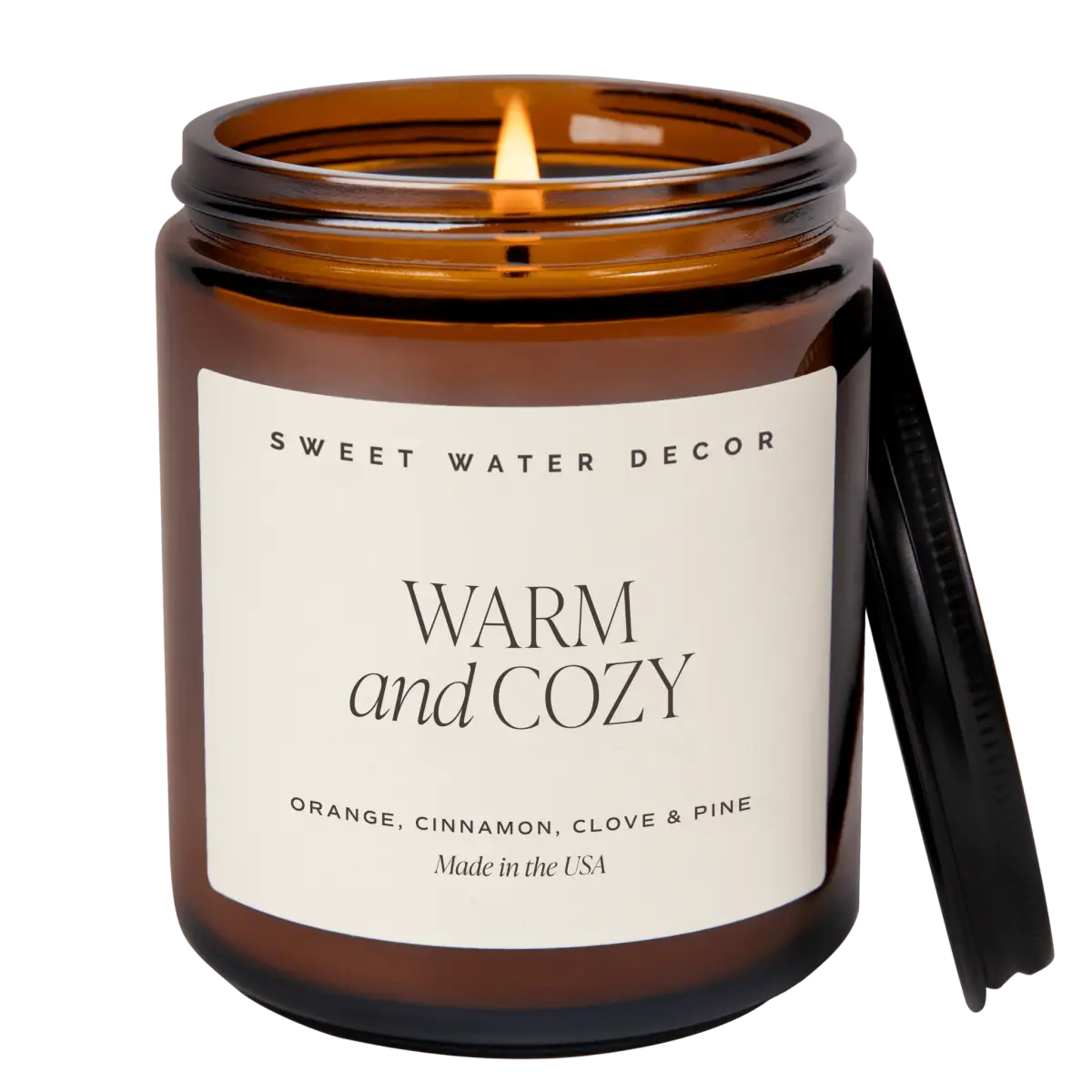 Warm and Cozy Soy Candle - Amber Jar - 9 oz - Sweet Water Decor